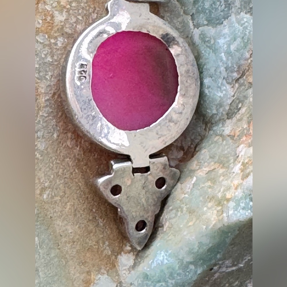 π Vintage Sterling Silver Pink Druzy Agate & Rose Quartz Pendant - Picture 7 of 12